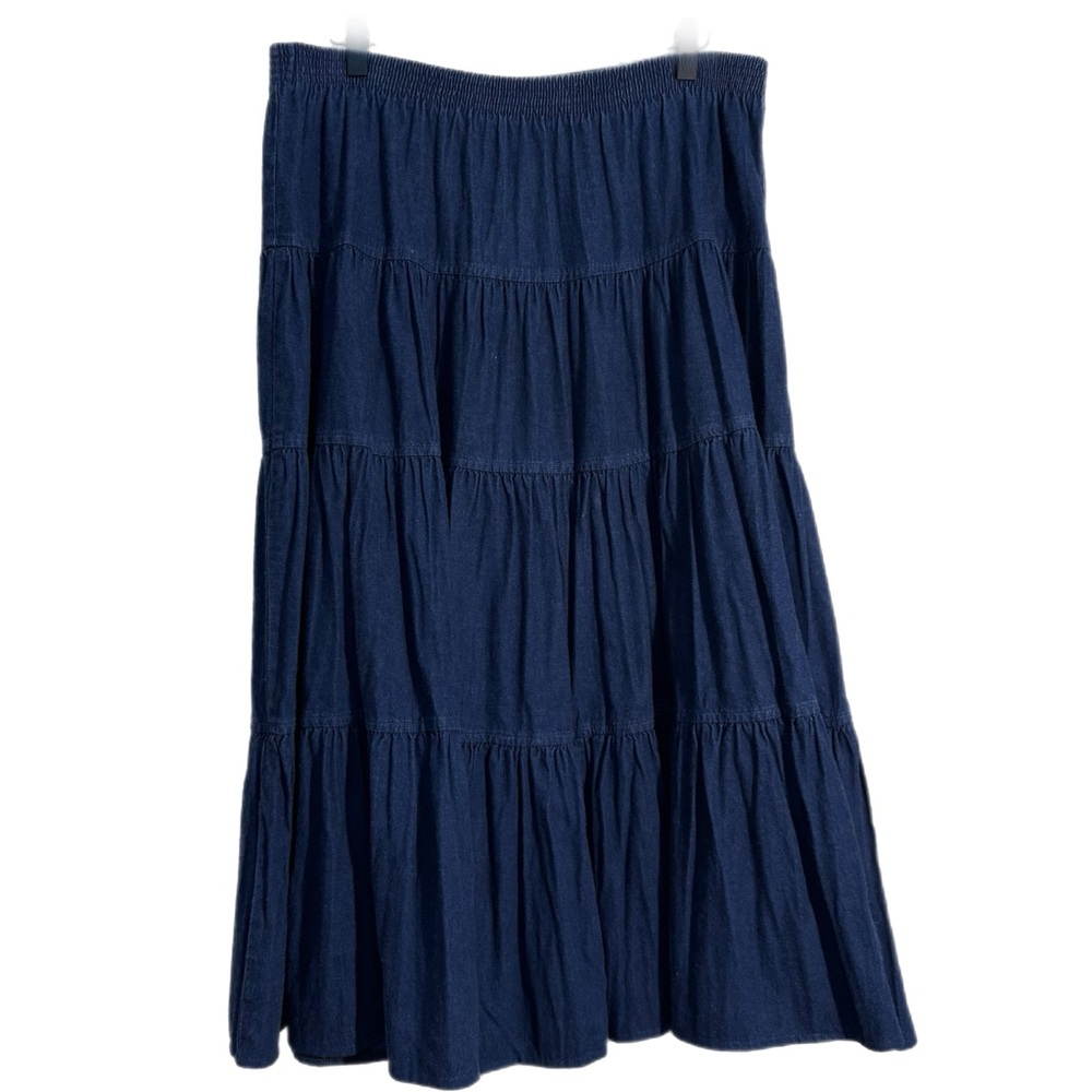 WILLOWBEND Vintage Denim Tiered Maxi Skirt USA Dark Wash Blue M.